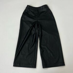 Black faux leather capri wide leg pants Spanx Medium